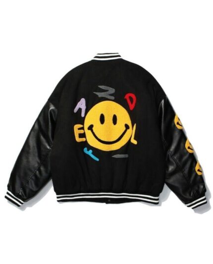 A$AP Rocky Awge Smiley Kaptial Acid Varsity Jacket – Black