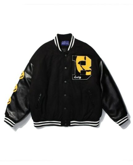 A$AP Rocky Awge Smiley Kaptial Acid Varsity Jacket – Black